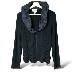 JOSEPH RIBKOFF Slinky Knit Zippered Front Jacket / Top Ruffled Taffeta Collar 18